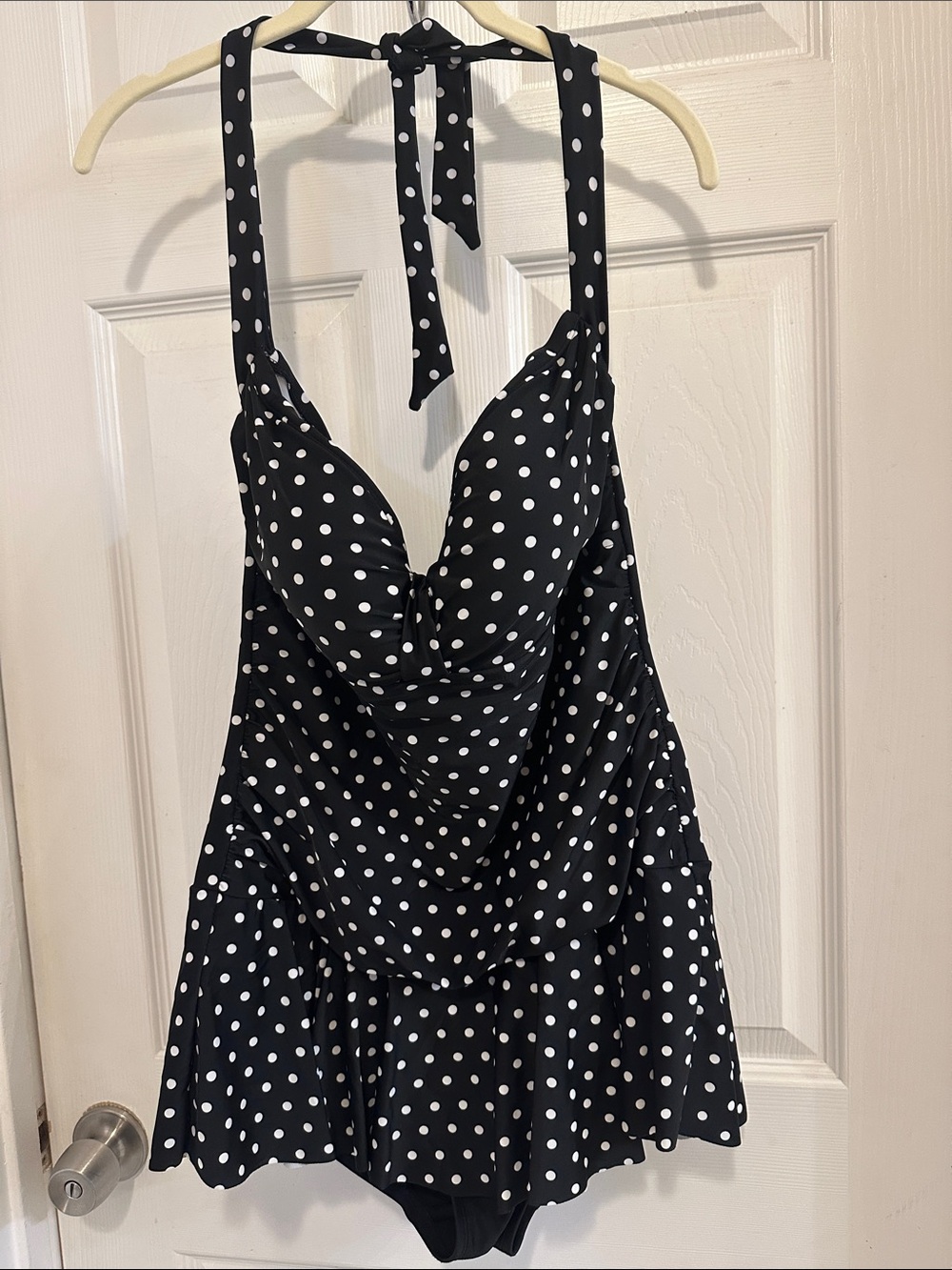 Rose Marie Reid Black & White Polka Dot Halter Swimsuit